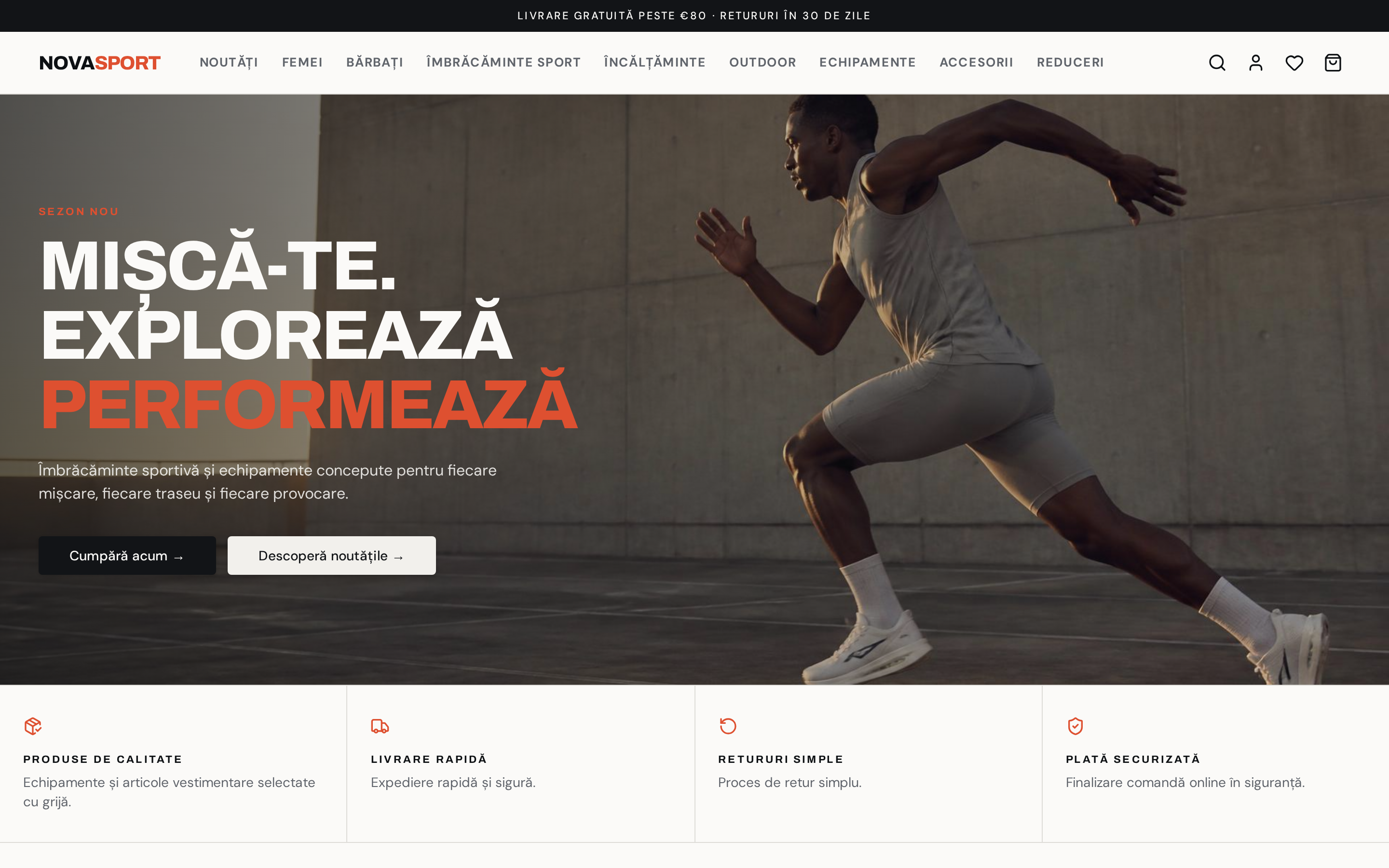 Site web Nova Sport — Magazin online · echipamente sport