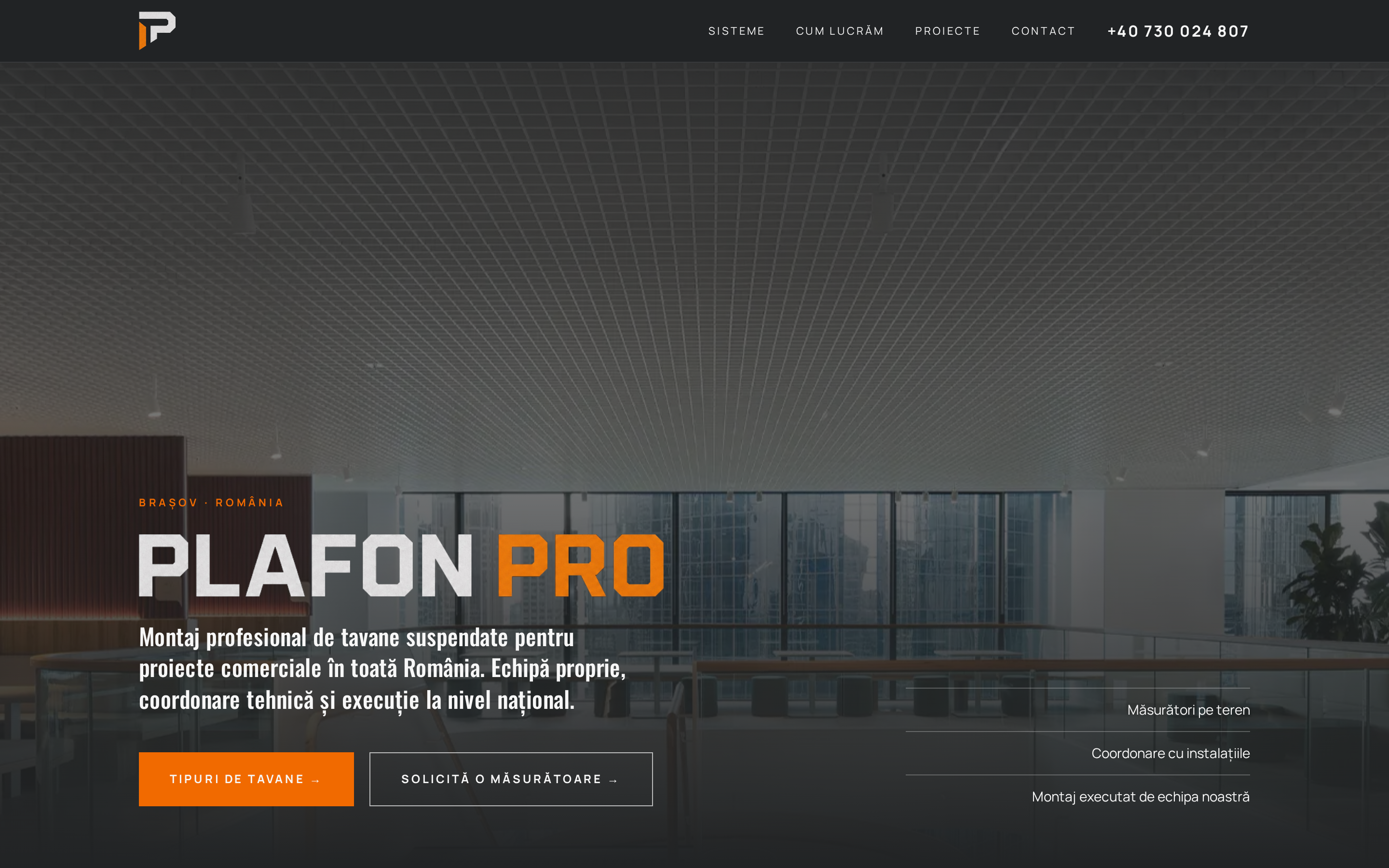 Site web PLAFON PRO — Tavane suspendate · montaj profesional